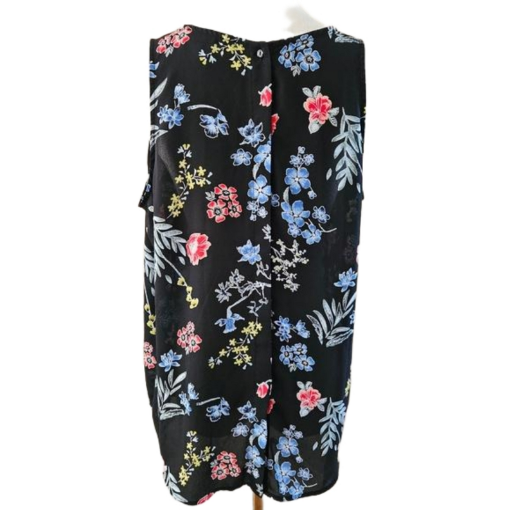 Jasmine & Juliana Black Floral Rear Buttondown Sleeveless Blouse-Size Large - Picture 3 of 5